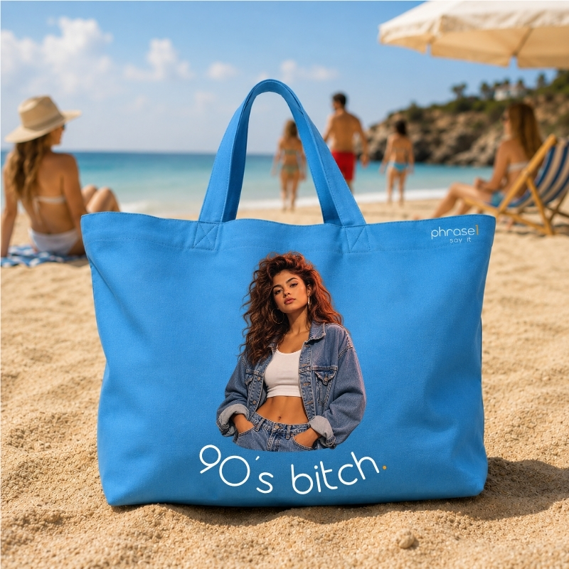 Beach Bag / Big Shopper mit „90’s bitch.“ Retro-Motiv